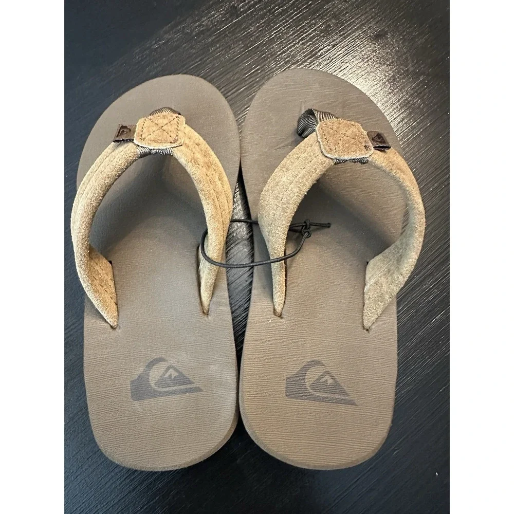 New Quiksilver Boy's Brown Carver Suede Fixed Strap Kids Flip Flop - Size‎ 12